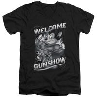 Mighty Mouse Black & White Welcome to the Gunshow V-Neck T-Shirt