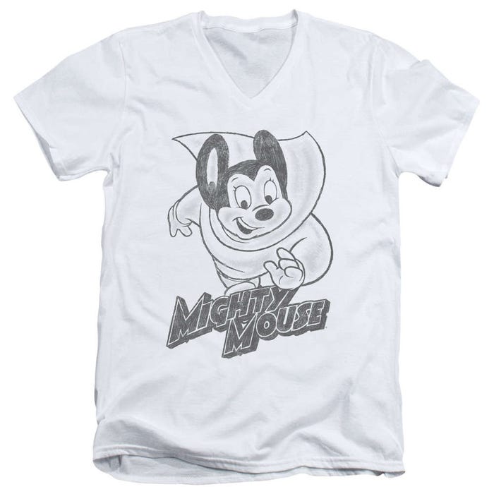 Mighty Mouse Graystyle Pencil Sketch V-Neck T-Shirt