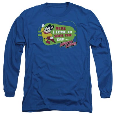 Mighty Mouse Here I Come Retro Logo Long Sleeve Shirt