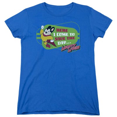 Mighty Mouse Here I Come Retro Logo Womens T-Shirt