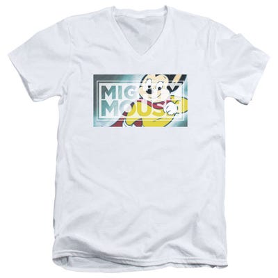 Mighty Mouse Mighty Rectangle Logo V-Neck T-Shirt