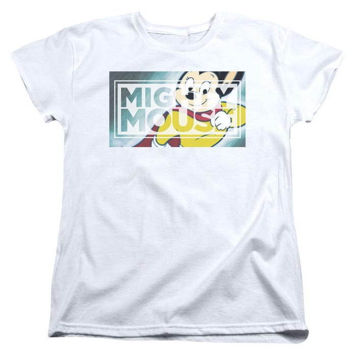 Mighty Mouse Mighty Rectangle Logo Womens T-Shirt