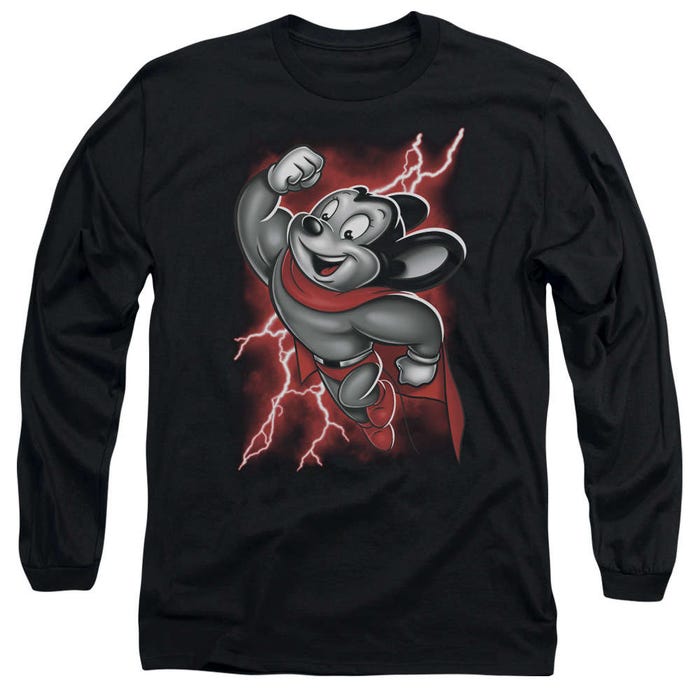 Mighty Mouse Red Lightning Strom Long Sleeve Shirt