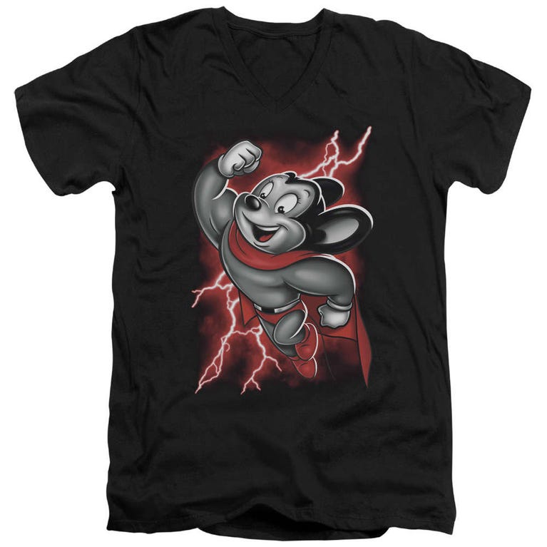 Mighty Mouse Red Lightning Strom V-Neck T-Shirt