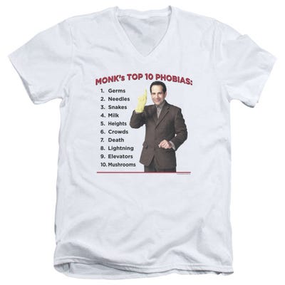 Monk Top 10 Phobias V-Neck T-Shirt