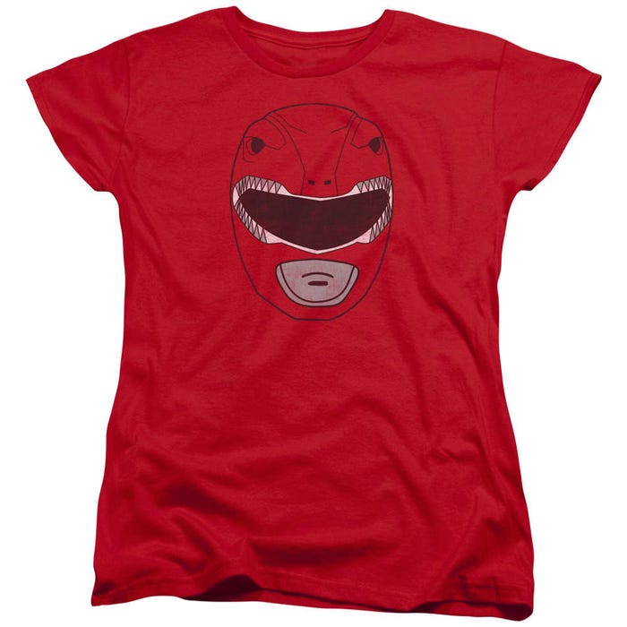 Power Rangers Red Ranger Mask Womens T-Shirt