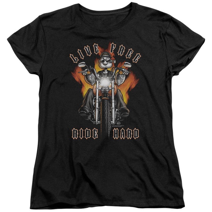 Live Free Ride Hard Popeye Womens T-Shirt