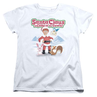 Santa Claus Is Comin' to Town Animal Friends Womens T-Shirt