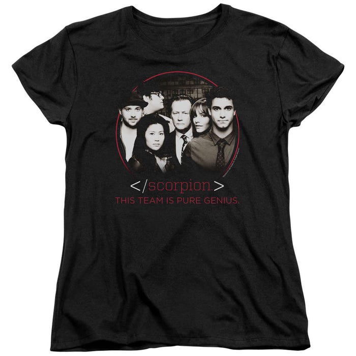 Scorpion Team Is Pure Genius Cast Womens T-Shirt