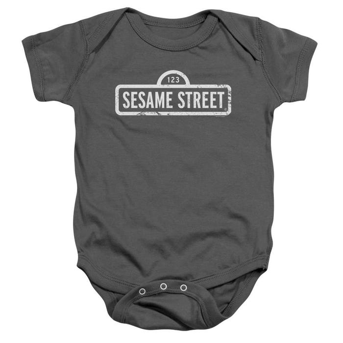 Sesame Street Grey Style Logo Baby Bodysuit