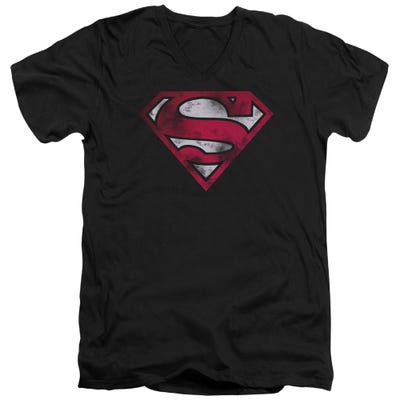 SUPERMAN WAR TORN SHIELD V-Neck T-Shirt
