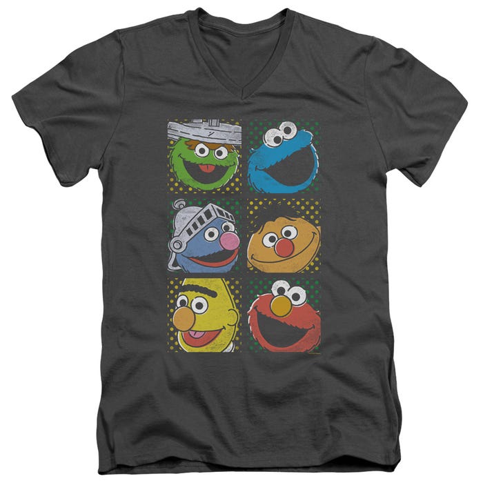 Sesame Street/group Squares V-Neck T-Shirt