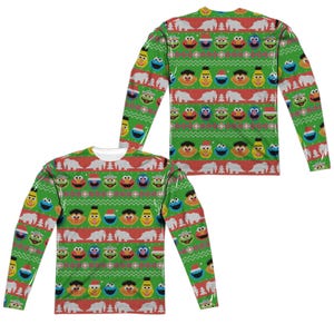 SESAME STREET UGLY CHRISTMAS SWEATER Front & Back Sublimation Long Sleeve Shirt