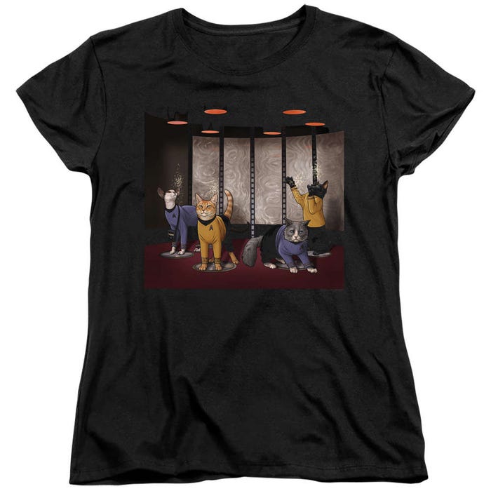 Star Trek Beam Meow Up Womens T-Shirt