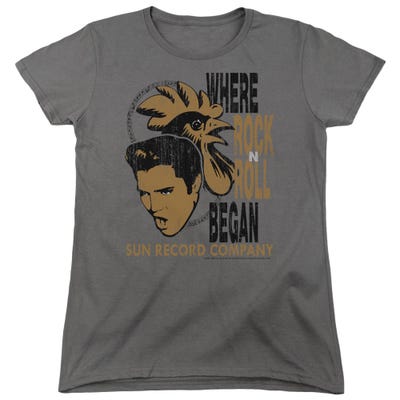 Elvis Presley and The Rooster Sun Record Company Womens T-Shirt