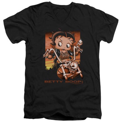 Sunset Rider Betty Boop Moter Cycle Biker V-Neck T-Shirt