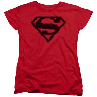 Superman Black Shield With Red Trim Womens T-Shirt