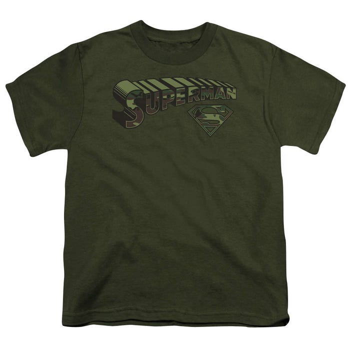 Superman Camo Logo And Shield Kids T-Shirt