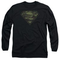 Superman Camo Logo Distressed Long Sleeve Shirt