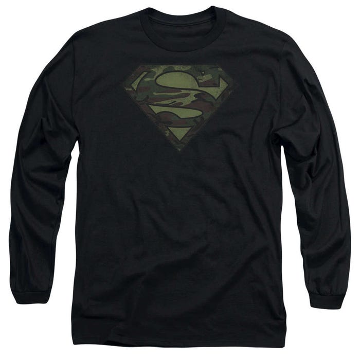 Superman Camo Logo Distressed Long Sleeve Shirt