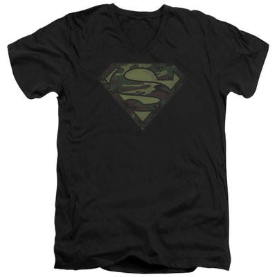 Superman Camo Logo Distressed V-Neck T-Shirt