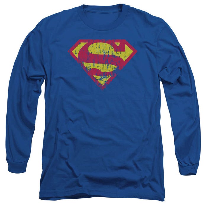 Superman Classic Logo Distressed Long Sleeve Shirt