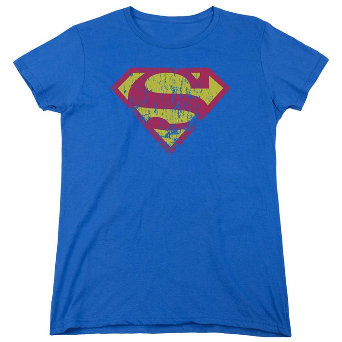 Superman Classic Logo Distressed Womens T-Shirt