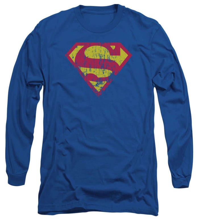 Superman Distressed Classic Logo Long Sleeve Shirt
