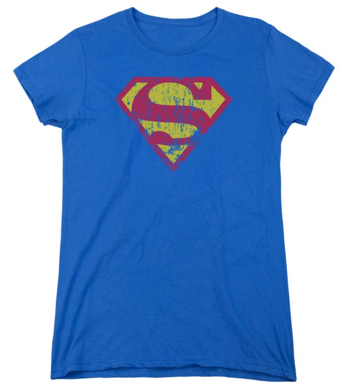 Superman Distressed Classic Logo Womens T-Shirt