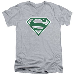 Superman Green And White Shield V-Neck T-Shirt