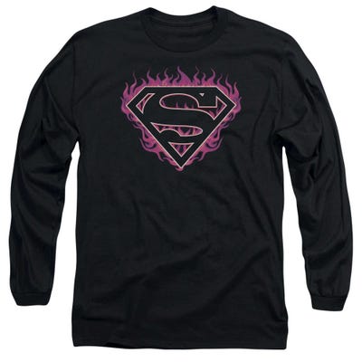 Superman Hot Pink Flames Shield Long Sleeve Shirt