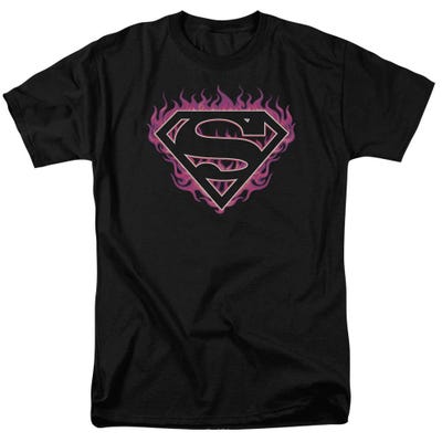 Superman Hot Pink Flames Shield T-Shirt