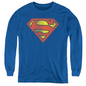 Superman Retro Logo Distressed Kids Long Sleeve Shirt