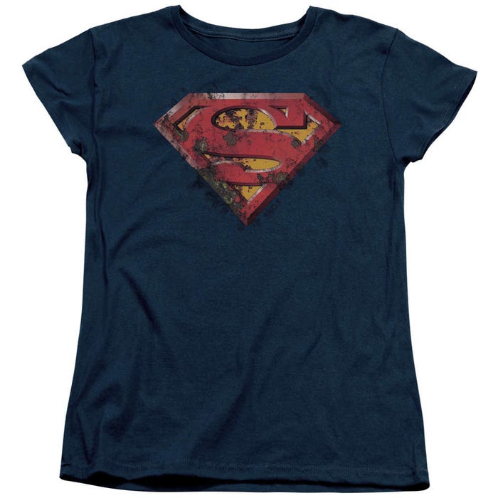 Superman Rusted Shield Womens T-Shirt