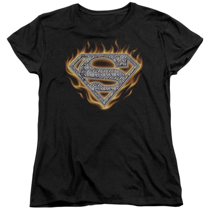Superman Steel Fire Shield Womens T-Shirt