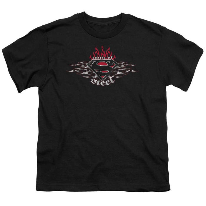 Superman Steel Flames Shield Kids T-Shirt