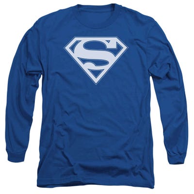 Superman White Shield on Blue Long Sleeve Shirt