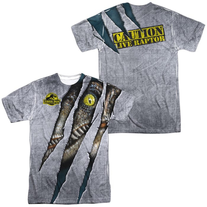 Caution Live Raptor Jurassic Park Front & Back Sublimation T-Shirt