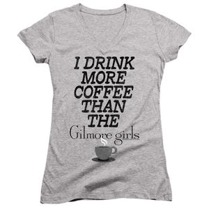 GILMORE GIRLS MORE COFFEE Juniors V-Neck T-Shirt