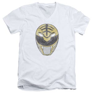 White Ranger Mask Power Rangers  V-Neck T-Shirt