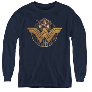 Wonder Woman Movie Power Stance And Emblem Kids Long Sleeve Shirt