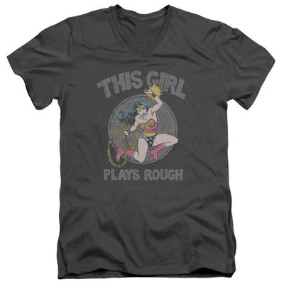 Wonder Woman Plays Rough V-Neck T-Shirt