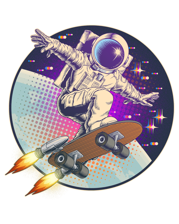 Retro Rocket Skateboarding Space Astronaut T-Shirt