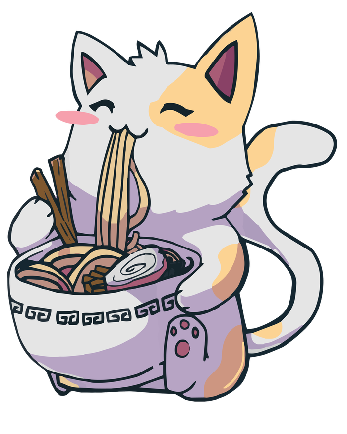 Anime Cat Eating Ramen T-Shirt