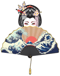 Geisha Hiding Behind Fan Wave Retro Japanese Art Graphic Kids T-Shirt