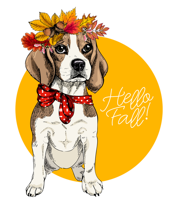 Beagle Dog Wearing Autumn leaves Crown Hello fall T-Shirt